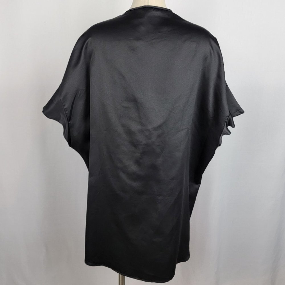 Victorias Secret Kimono Robe Womens One Size Black Satin Ruffle Tie Front Cover - Picture 8 of 15